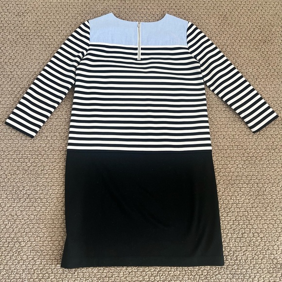 Ann Taylor LOFT Chambray Blue Black White Stripe Color Block Shift Dress XS - Picture 4 of 5